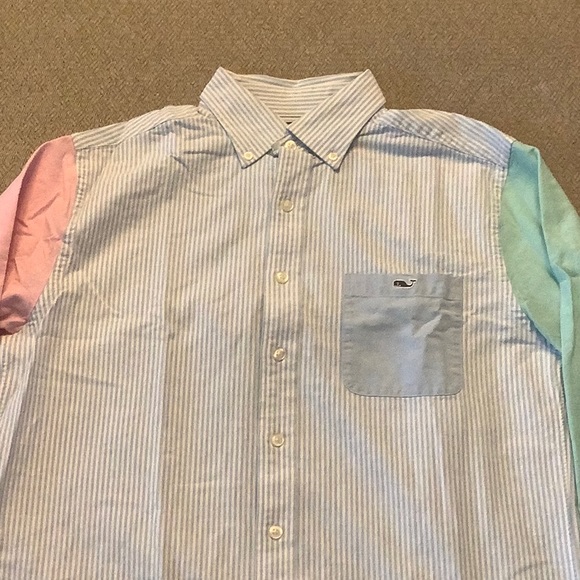 Vineyard Vines Button Up Men’s M Blue/Pink/Green - Picture 2 of 3